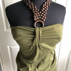 Army green w brown beaded halter top.